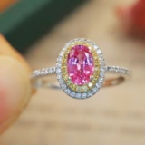 14k Gold 0.89 Ctw Natural Padparadscha Sapphire & Diamond Ring