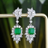 14k Gold 1.77 Ct Vivid Green Natural Emerald & Sapphire Earrings