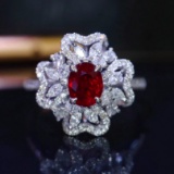 14k Gold 1.50 Ctw Vivid Red Natural Ruby & Diamond Ring