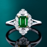 14k Gold 1.25 Ctw Vivid Green Natural Emerald & Diamond Ring