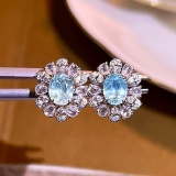 14k Gold 1.66 Ctw Natural Paraiba Tourmaline & Diamond Earrings