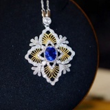 14k Gold 1.40 Ctw Vivid Blue Natural Sapphire & Diamond Necklace