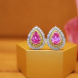 14k Gold 2.28 Ctw Natural Padparadscha Sapphire & Diamond Earrings