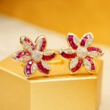 14k Gold 1.05 Ctw Vivid Red Natural Ruby & Diamond Earrings