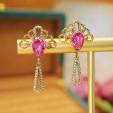14k Gold 1.97 Ctw Natural Padparadscha Sapphire & Diamond Earrings