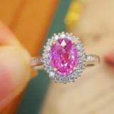 14k Gold 2.06 Ctw Natural Padparadscha Sapphire & Diamond Ring