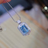 14k Gold 6.15 Ctw Natural Aquamarine & Diamond Pendant