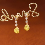 14k Gold 0.46 Ctw Natural Yellow Diamond & Diamond Earrings