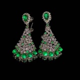 14k Gold 2.46 Ctw Vivid Green Natural Emerald & Diamond Earrings
