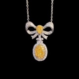 14k Gold 1.53 Ctw Natural Yellow Diamond & Diamond Necklace