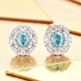 14k Gold 2.36 Ctw Natural Paraiba Tourmaline & Diamond Earrings