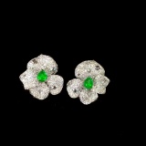 14k Gold 1.19 Ctw Vivid Green Natural Emerald & Diamond Earrings