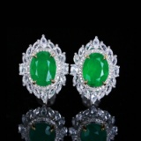 14k Gold 3.63 Ctw Vivid Green Natural Emerald & Diamond Earrings
