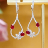 14k Gold 1.27 Ctw Vivid Red Natural Ruby & Diamond Earrings