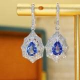 14k Gold 2.69 Ctw Natural Sapphire & Diamond Earrings