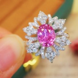 14k Gold 2.81 Ctw Natural Padparadscha Sapphire & Diamond Ring