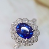 14k Gold 3.07 Ctw Vivid Blue Natural Sapphire & Diamond Ring