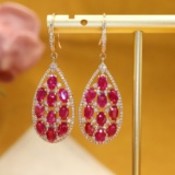 14k Gold 6.33 Ctw Natural Ruby & Diamond Earrings