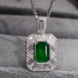 14k Gold 1.21 Ctw Vivid Green Natural Emerald & Diamond Pendant