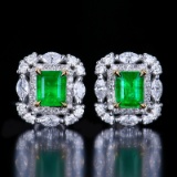 14k Gold 1.48 Ctw Vivid Green Natural Emerald & Diamond Earrings