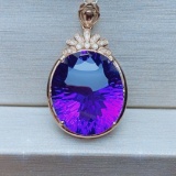 14k Gold 16.31 Ctw Natural Amethyst & Diamond Pendant