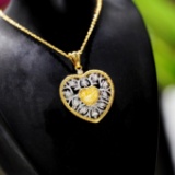14k Gold 1.10 Ctw Natural Yellow Diamond & Diamond Necklace