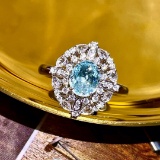 14k Gold 1.45 Ctw Natural Paraiba Tourmaline & Diamond Ring