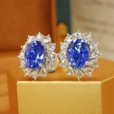14k Gold 3.07 Ctw Natural Sapphire & Diamond Earrings