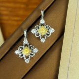 14k Gold 0.87 Ctw Natural Yellow Diamond & Diamond Earrings