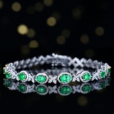 14k Gold 2.36 Ctw Vivid Green Natural Emerald & Diamond Bracelet