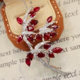 14k Gold 3.96 Ctw Natural Ruby & Diamond Brooch/pendant