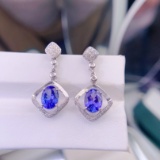 14k Gold 3.5 Ct Natural Tanzanite & Diamond Earrings