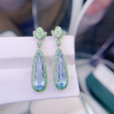 14k Gold 5.95 Ct Natural Aquamarine & Tsavorite Earrings