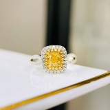 14k Gold 1.40 Ctw Natural Yellow Diamond & Diamond Ring