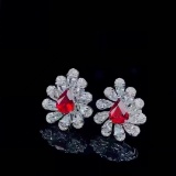 14k Gold 0.96 Ctw Natural Ruby & Diamond Earrings
