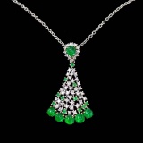 14k Gold 1.30 Ctw Vivid Green Natural Emerald & Diamond Pendant