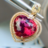 14k Gold 9.43 Ct Natural Tourmaline & Diamond Pendant