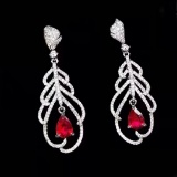 14k Gold 1.62 Ctw Natural Ruby & Diamond Earrings