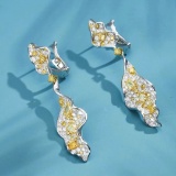 14k Gold 2.47 Ct Natural Yellow Diamond & Diamond Earrings