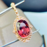 14k Gold 7.3 Ct Natural Tourmaline & Diamond Pendant