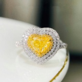 14k Gold 1.52 Ctw Natural Yellow Diamond & Diamond Ring