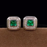 14k Gold 0.81 Ctw Intense Green Natural Emerald & Diamond Earrings