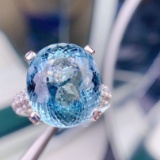 14k Gold 16.22 Ctw Natural Aquamarine & Diamond Ring