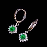 14k Gold 1.17 Ctw Intense Green Natural Emerald & Diamond Earrings