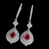 14k Gold 1.84 Ctw Natural Ruby & Diamond Earrings