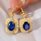 14k Gold 2.2 Ctw Vivid Blue Natural Sapphire & Diamond Earrings