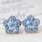 14k Gold 1.85 Ctw Natural Aquamarine & Sapphire Earrings