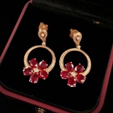 14k Gold 5.15 Ctw Vivid Red Natural Ruby & Diamond Earrings