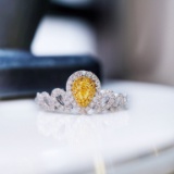 14k Gold 0.53 Ctw Natural Yellow Diamond & Diamond Ring
