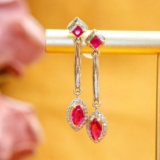14k Gold 0.77 Ctw Natural Ruby & Diamond Earrings